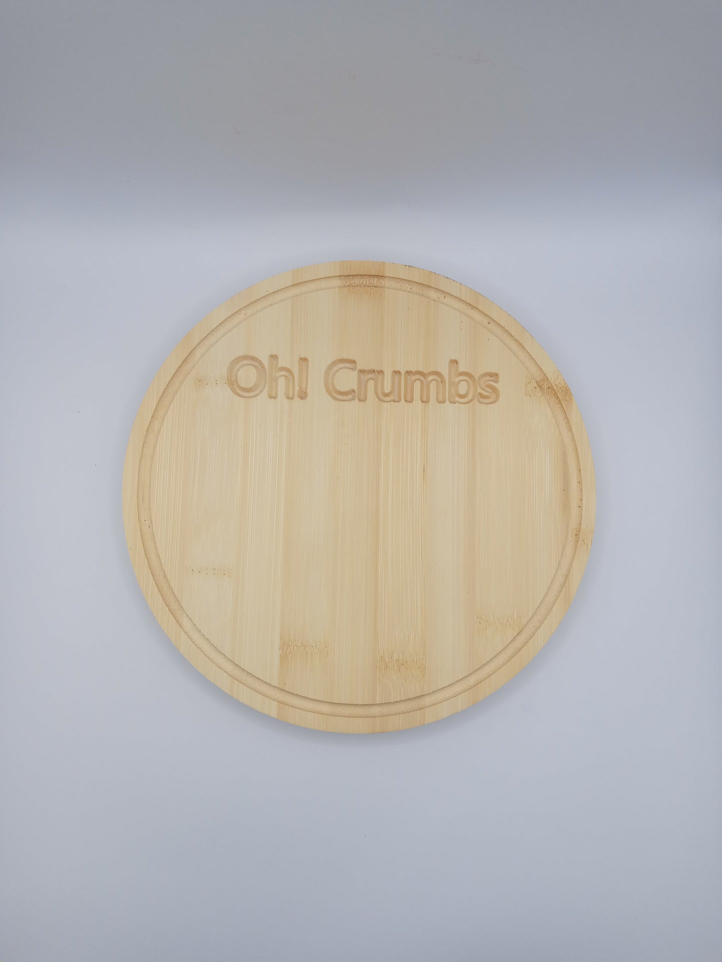 Circular bamboo bread board - "Oh crumbs!"