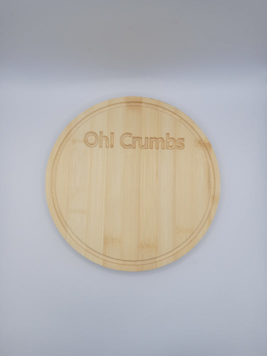 Circular bamboo bread board - "Oh crumbs!"