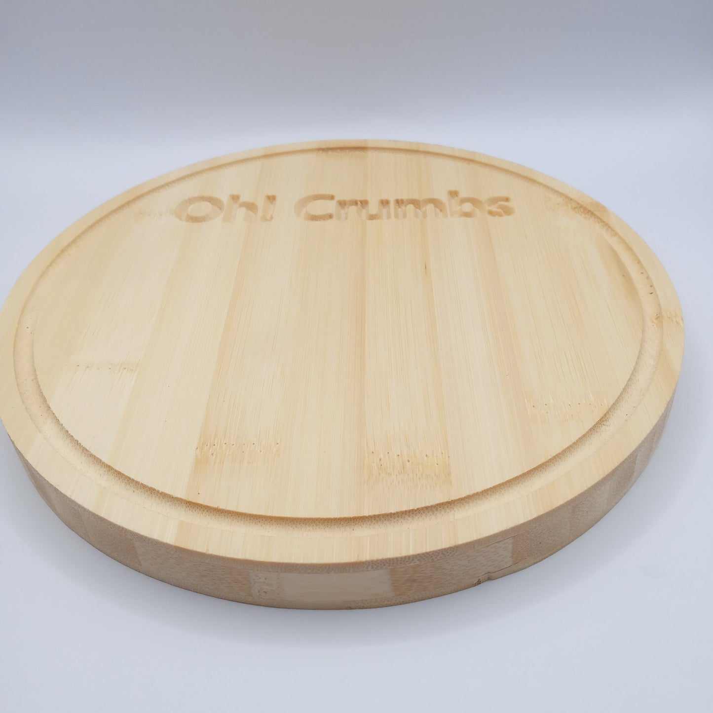 Circular bamboo bread board - "Oh crumbs!"