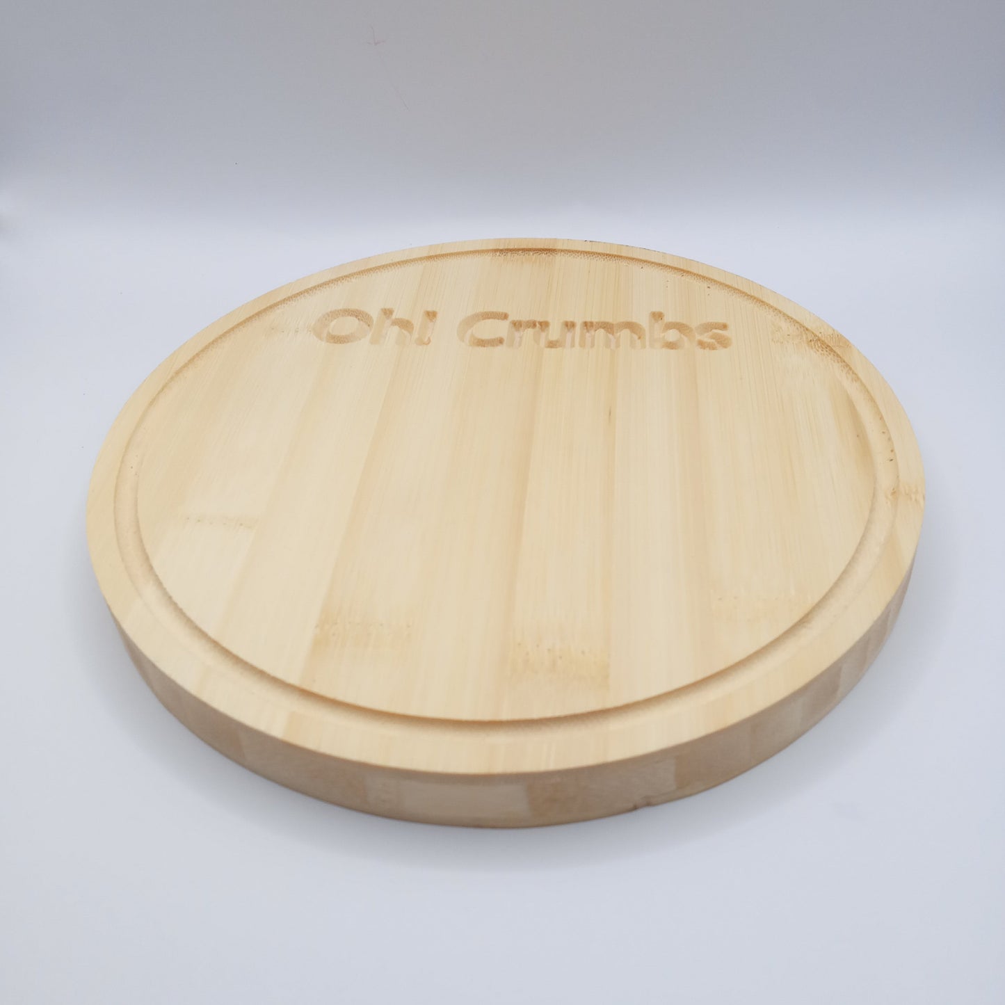 Circular bamboo bread board - "Oh crumbs!"