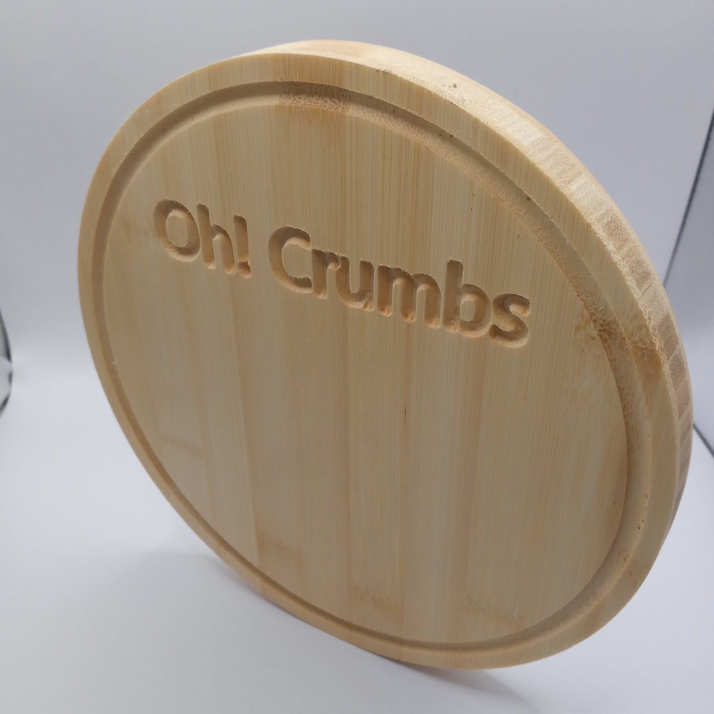 Circular bamboo bread board - "Oh crumbs!"