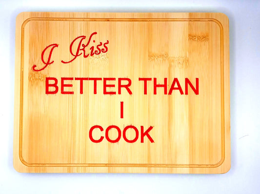 Bamboo Cutting Board Trivet "I kiss better than I cook"